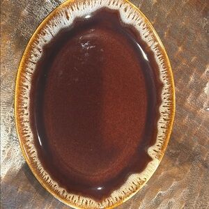 Rustic Brown Oval Ceramic Plate